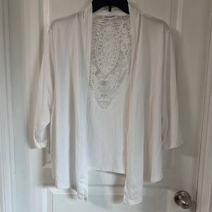 Serengeti White Open Front Cardigan with Lace Detail Sz XL